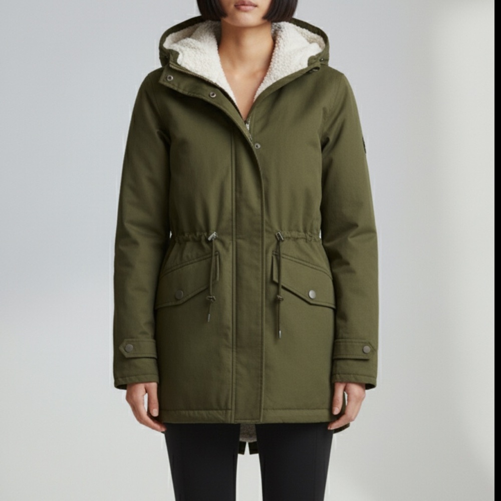 OLIVE GREEN UTILITY PARKA WITH SHERPA LINE AND HOODIE JACKET